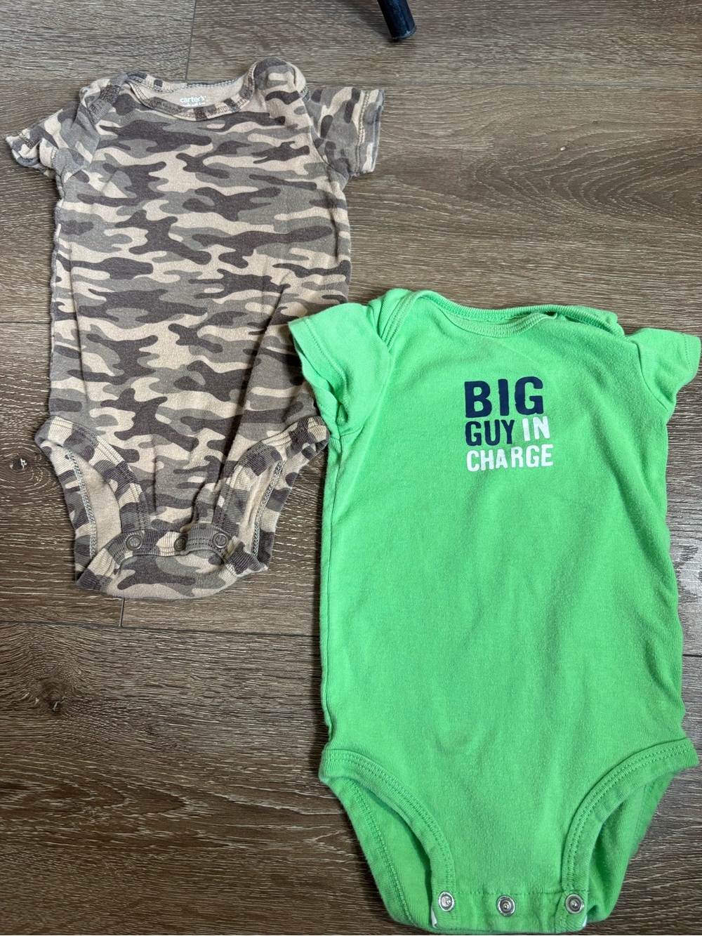 Carter's Green 'Big Guy in Charge' Bodysuit with Tan/Brown Camo One-Piece